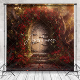 Aperturee - Red Floral Vine Luxury Wooden Door Photo Backdrop